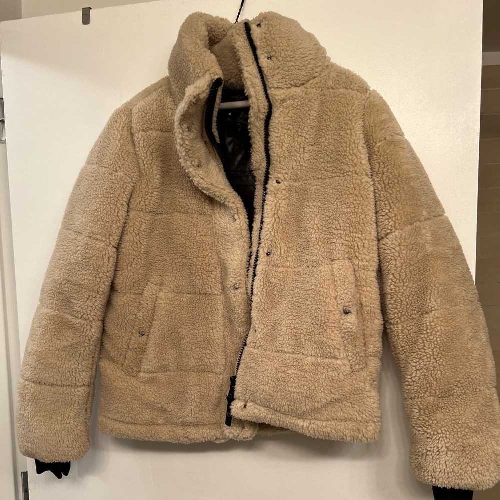 Aqua Faux Shearling Puffer